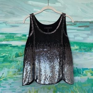 BCBG MAXAZRIA Sequin Scallop-Hem Top in Black-Gray-Silver Gradient
